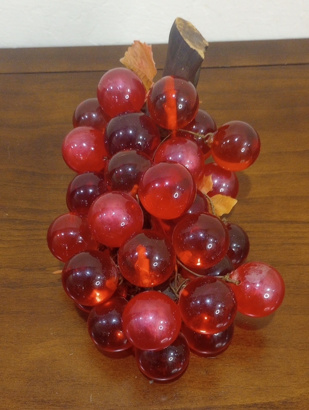 Lucite Red Grape Cluster On Driftwood - Vintage MCM!